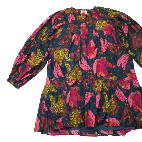 NWT FARM Rio Patchwork Bananas Mini in Navy Cotton Babydoll Dress S $195